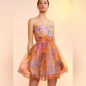 Cynthia Rowley Strapless Floral Mini Dress in Pink and Orange